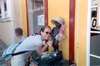 **6/4/2003**
Steph posing with the Mannequin Piss outside a Belgian chocolate shop, St. Maarten