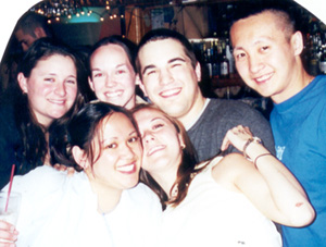 April 2001
Kim, me, Edna, Dot, Tim, and Vin at Sharkey's in Blacksburg, VA