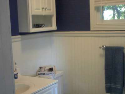 bathroom- White  Purple/Blue