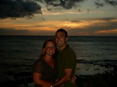 A burnt Dave and Alyson on their last night in Hawaii. Couldn't pass up another sunset.
