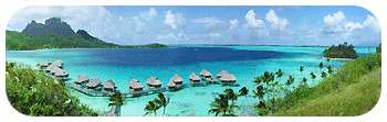 A panoramic view of our hotel, the Sofitel Motu (located on it's own private island - Bora Bora in the distance)