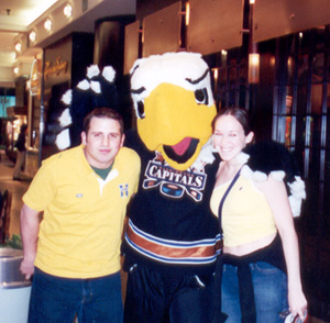 May 2002
White Flint Mall, MD, posing with the Capitals mascot.