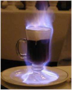 This is a picture of the flaming coffee that Greg had for dessert.